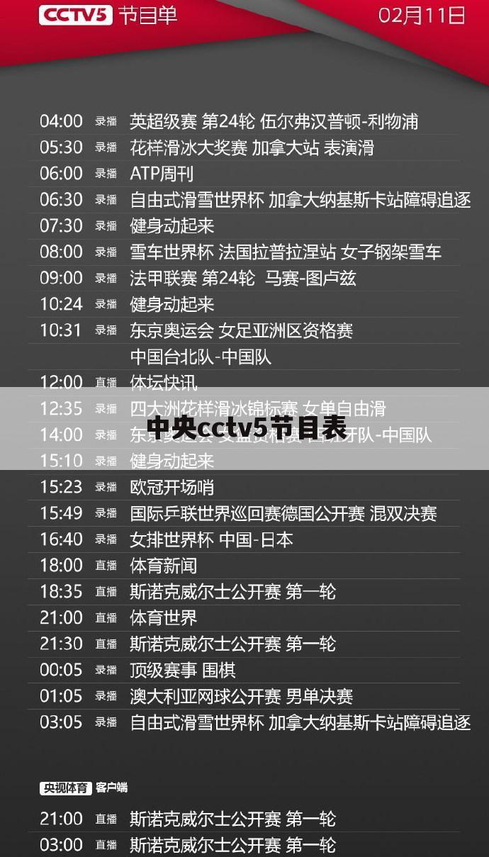 中央cctv5节目表